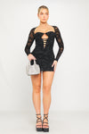Black Snake Print Bustier Sheer Sleeve Mini Dress