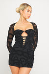 Black Snake Print Bustier Sheer Sleeve Mini Dress