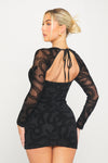 Black Snake Print Bustier Sheer Sleeve Mini Dress