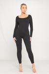 Black Slinky Scoop Neck Long Sleeve Jumpsuit
