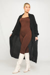 Black Knitted Balloon Sleeve Long Cardigan