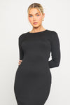 Black Ribbed Round Neck Long Sleeve Maxi Dress