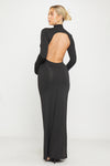 Black High Neck Open Back Flared Sleeve Maxi Dress