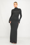 Black High Neck Open Back Flared Sleeve Maxi Dress