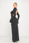 Black High Neck Open Back Flared Sleeve Maxi Dress