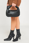 Black Faux Leather Woven Knot Top Handle Mini Bag