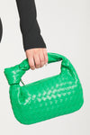 Green Faux Leather Woven Knot Top Handle Mini Bag