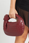 Wine Faux Leather Woven Knot Top Handle Mini Bag