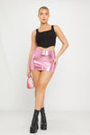 Pink Metallic High Waist Denim Mini Skirt