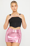 Pink Metallic High Waist Denim Mini Skirt