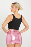 Pink Metallic High Waist Denim Mini Skirt