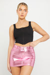 Pink Metallic High Waist Denim Mini Skirt