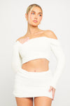 White Teddy Off Shoulder Top & Mini Skirt Co-Ord