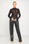 Black Zebra Embossed High Neck Long Sleeve Bodysuit