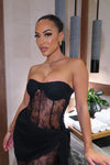 Black Sheer Lace Bandeau Bustier Knot Detail Jumpsuit