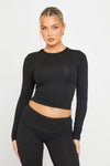 Black Fold Over Flared Leggings & Long Sleeve Top Co-Ord