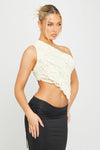 Lemon Lace One Shoulder Asymmetric Top