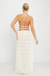 Cream Ruched Sheer Halter Top & Maxi Skirt Co-Ord