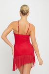 Red Mesh Cut Out Frill Detail Mini Dress