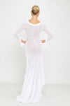 White Plunge Mesh Ruffle Ruched Cut Out Maxi Dress