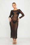 Black Sheer Knit Open Back Maxi Dress Cover Up