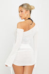 White Sheer One Shoulder Ruched Mini Dress