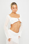 White Crochet Semi Sheer Cut Out Top & Maxi Skirt