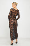 Black Sheer Lace Long Sleeve Bodycon Maxi Dress