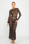 Black Sheer Lace Long Sleeve Bodycon Maxi Dress