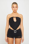 Black Mesh Cut Out Embellished Open Back Mini Dress