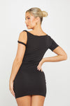 Black Asymmetric One Shoulder Twist Detail Mini Dress