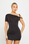 Black Asymmetric One Shoulder Twist Detail Mini Dress