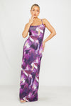 Purple Floral Print Strappy Backless Maxi Dress