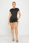 Black Seamless Short Sleeve Playsuit