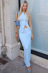 Baby Blue Ribbed Button Tank Top & Maxi Skirt Co-Ord