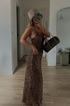 Leopard Print Keyhole Cut Out Strappy Maxi Dress