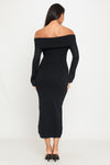 Black Knitted Off Shoulder Long Sleeve Maxi Dress