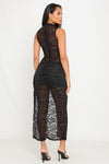 Black Lace Keyhole Thigh Split Maxi Dress