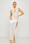 White Lace Keyhole Thigh Split Maxi Dress