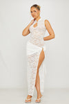White Lace Keyhole Thigh Split Maxi Dress