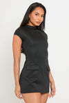 Black High Neck Cap Sleeve Mini Dress