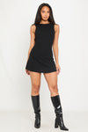 Black Crepe Open Back Sleeveless Mini Dress