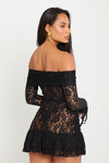 Black Lace Bardot Cut Out Frill Mini Dress