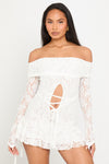 White Lace Bardot Cut Out Frill Mini Dress