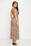 Leopard Print Cowl Neck Strappy Maxi Dress