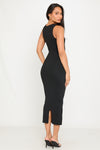 Black Square Neck Double Layered Midi Dress