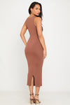 Coffee Square Neck Double Layered Midi Dress