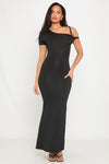 Black Asymmetric One Shoulder Twist Maxi Dress