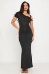 Black Asymmetric One Shoulder Twist Maxi Dress