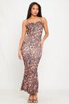 Leopard Print Cross Back Tie Detail Maxi Dress